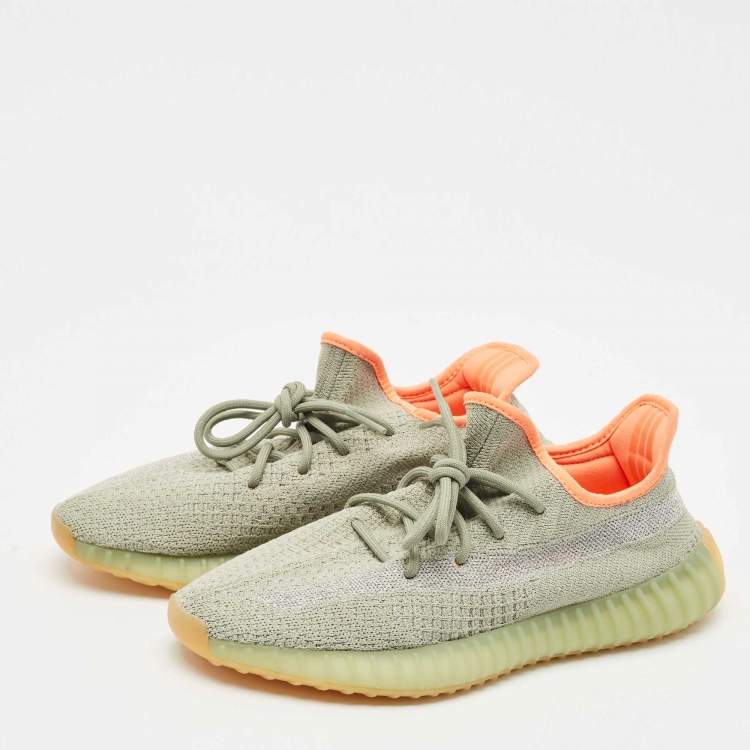 Pre Owned Yeezy x Adidas Green Knit Fabric Boost 350 V2 Desert Sage Sneakers Size 43 1/3