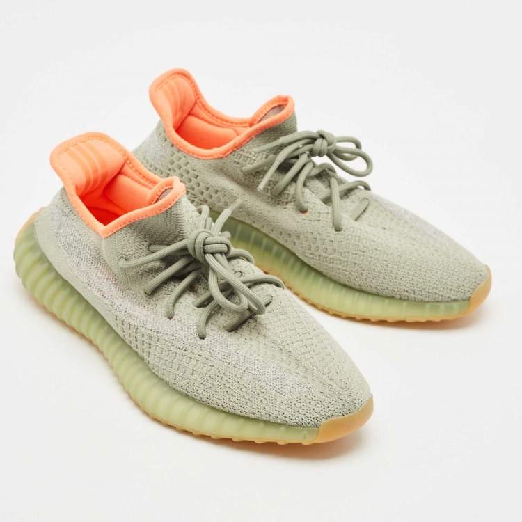 Pre Owned Yeezy x Adidas Green Knit Fabric Boost 350 V2 Desert Sage Sneakers Size 43 1/3