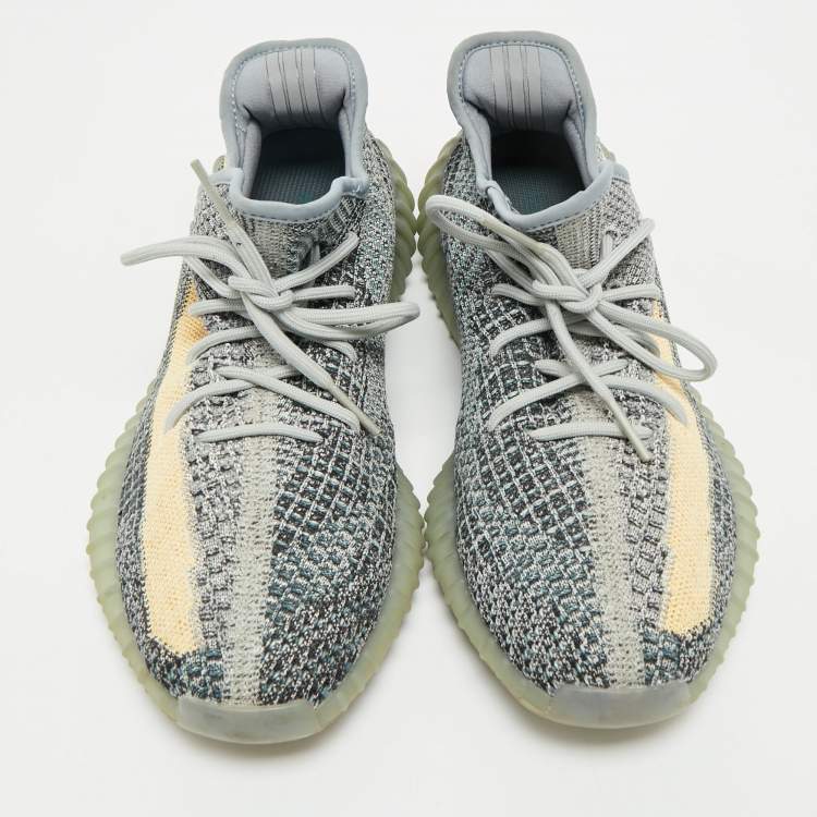 Pre Owned Yeezy x Adidas Multicolor Knit Fabric Boost 350 V2 Ash Blue Sneakers Size 44 2/3