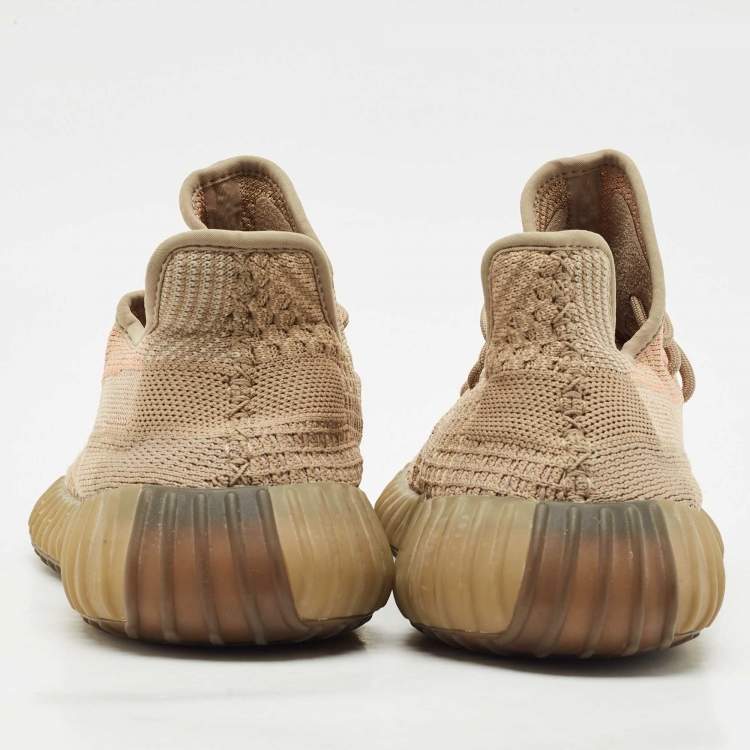 Pre Owned Yeezy x Adidas Brown Knit Fabric Boost 350 V2 Sand Taupe Sneakers Size 44 2/3