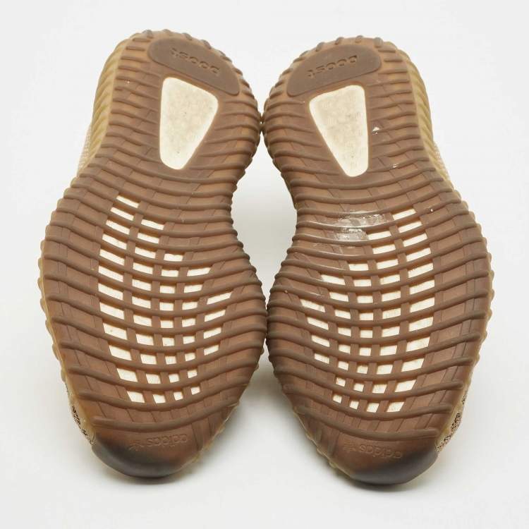 Pre Owned Yeezy x Adidas Brown Knit Fabric Boost 350 V2 Sand Taupe Sneakers Size 44 2/3