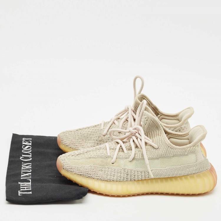 Pre Owned Yeezy x Adidas Pale Green Knit Fabric Boost 350 V2 Citrin (Non-Reflective) Sneakers Size 40