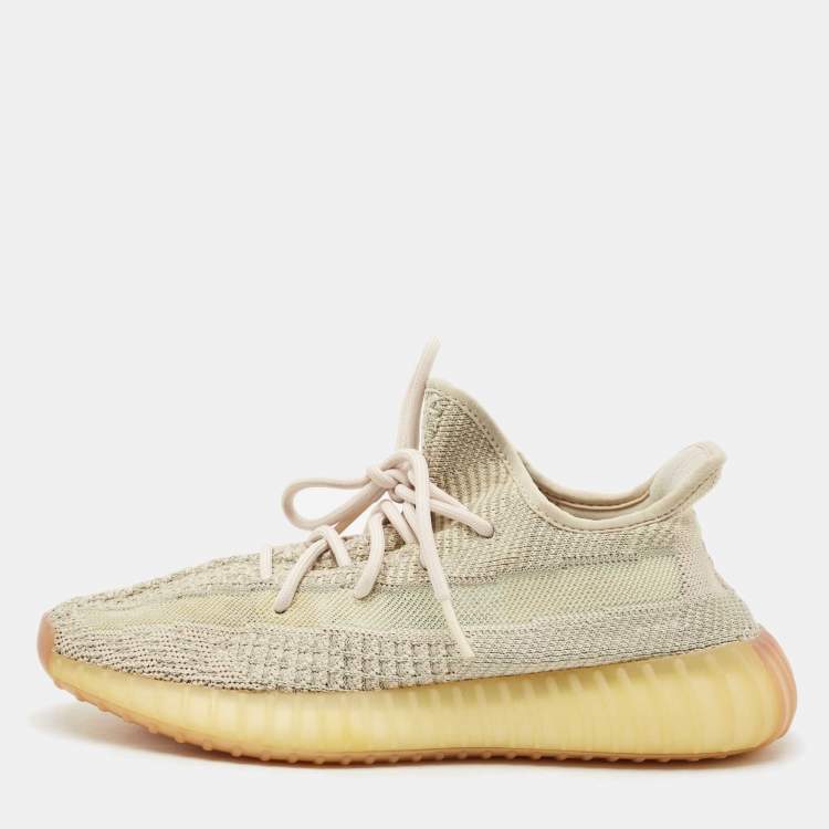 Pre Owned Yeezy x Adidas Pale Green Knit Fabric Boost 350 V2 Citrin (Non-Reflective) Sneakers Size 40