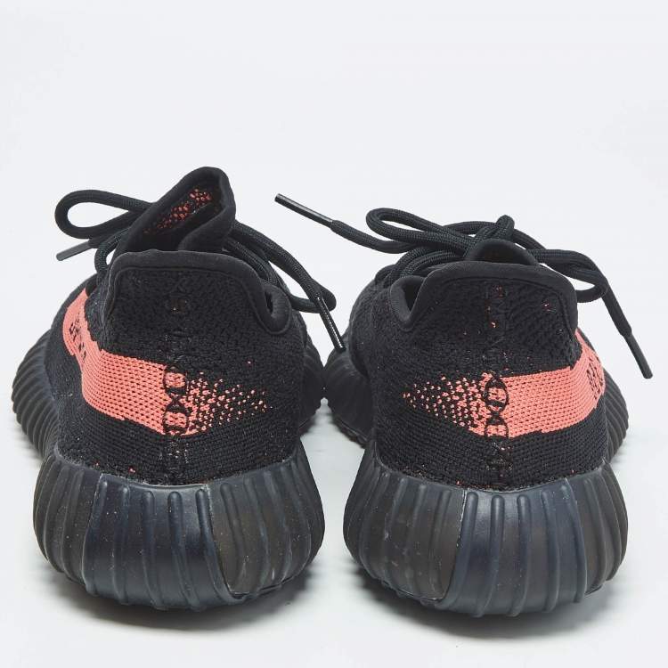 Pre Owned Yeezy x Adidas Black/Red Knit Fabric Boost 350 V2 Core Black Red Sneakers Size 44