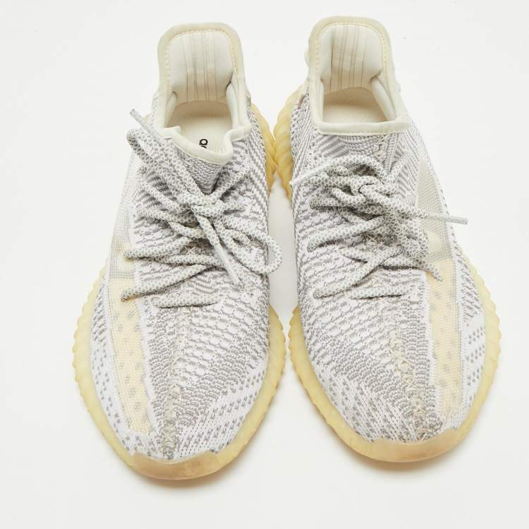 Pre Owned Yeezy x Adidas White/Grey Knit Fabric Boost 350 V2 Static (Non Reflective) Sneakers Size 43 1/3