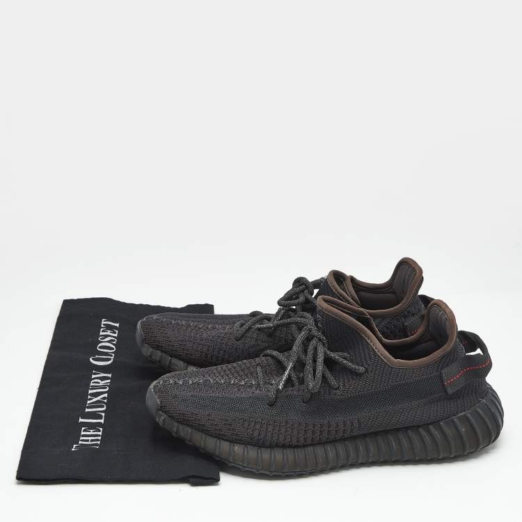 Pre Owned Yeezy x Adidas Black Knit Fabric Boost 350 V2 Black (Non-Reflective) Sneakers Size 43 1/3