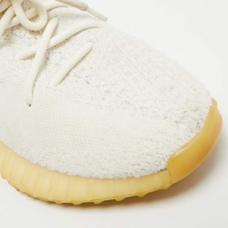 Pre Owned Yeezy x Adidas White Knit Fabric Boost 350 V2 Cream White Sneakers Size 401/3 