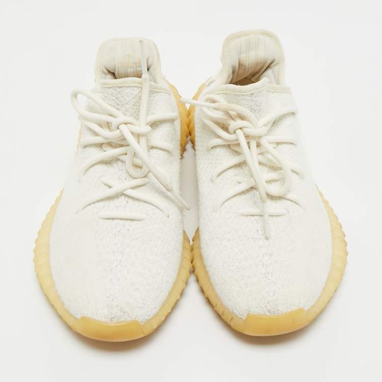 Pre Owned Yeezy x Adidas White Knit Fabric Boost 350 V2 Cream White Sneakers Size 401/3 