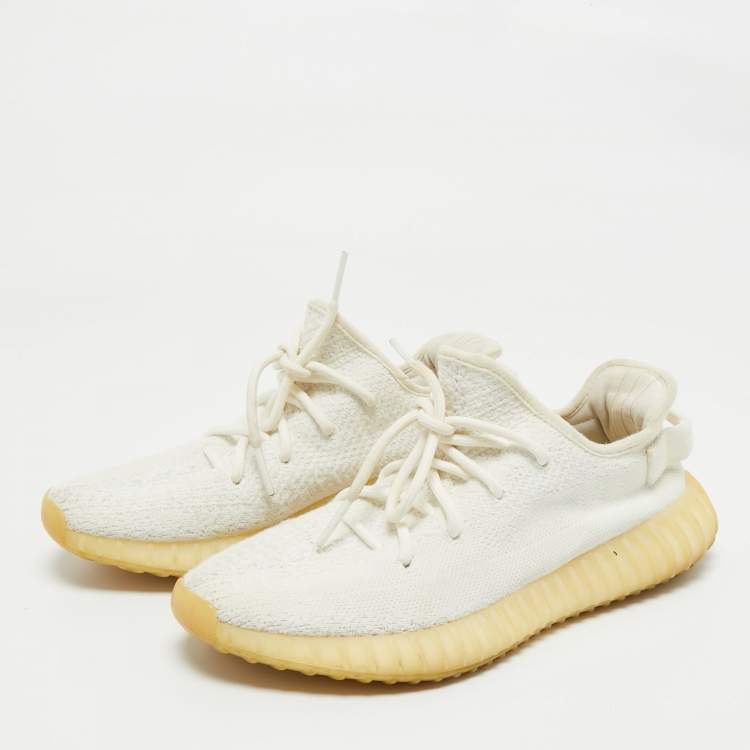 Pre Owned Yeezy x Adidas White Knit Fabric Boost 350 V2 Cream White Sneakers Size 401/3 