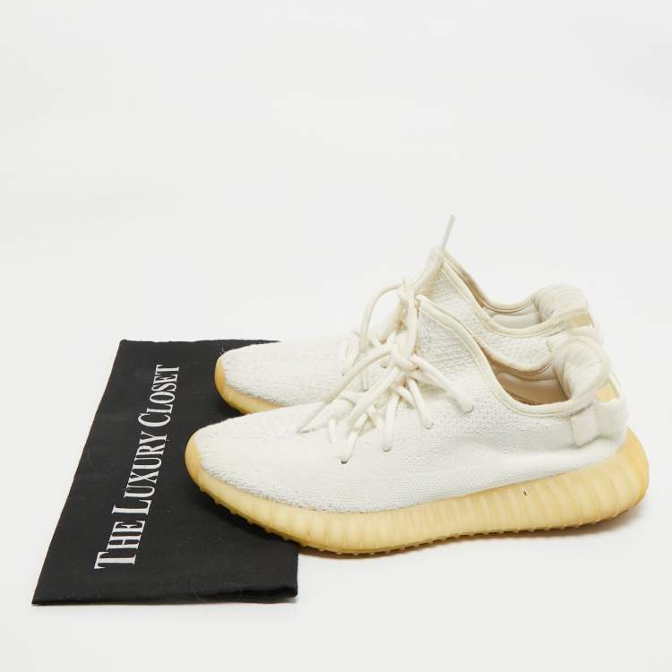 Pre Owned Yeezy x Adidas White Knit Fabric Boost 350 V2 Cream White Sneakers Size 401/3 