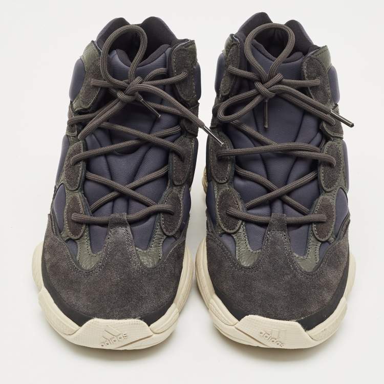 Pre Owned Yeezy x Adidas Blue/Grey Neoprene and Suede 500 High Slate Sneakers Size 44 2/3