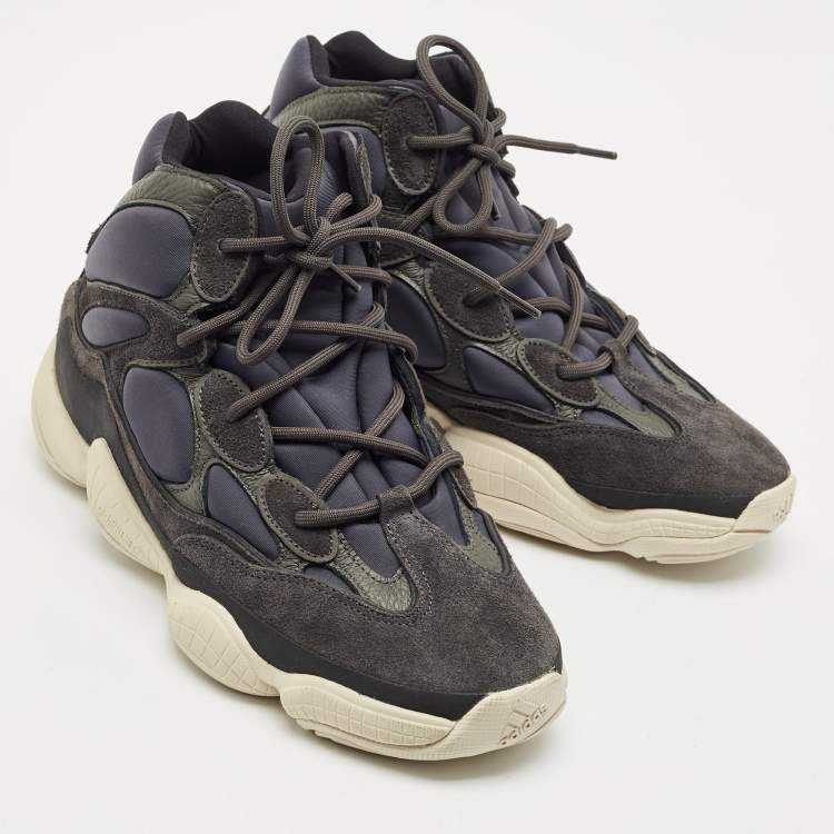 Pre Owned Yeezy x Adidas Blue/Grey Neoprene and Suede 500 High Slate Sneakers Size 44 2/3