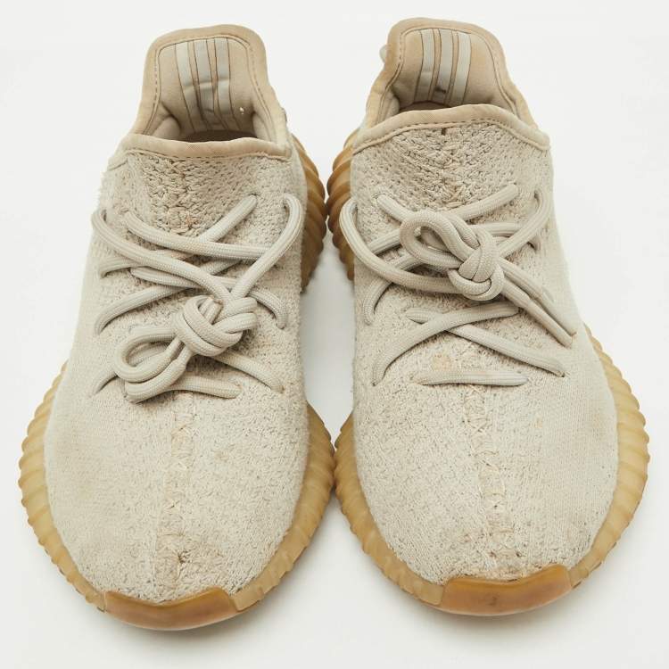 Pre Owned Yeezy x Adidas Grey Knit Fabric Boost 350 V2 Sesame Sneakers Size 36 2/3