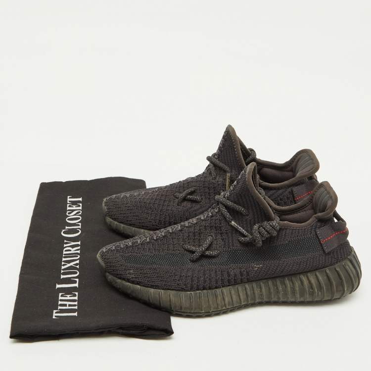 Pre Owned Yeezy x Adidas Black Knit Fabric Boost 350 V2 Black Non-Reflective Sneakers Size 37 1/3