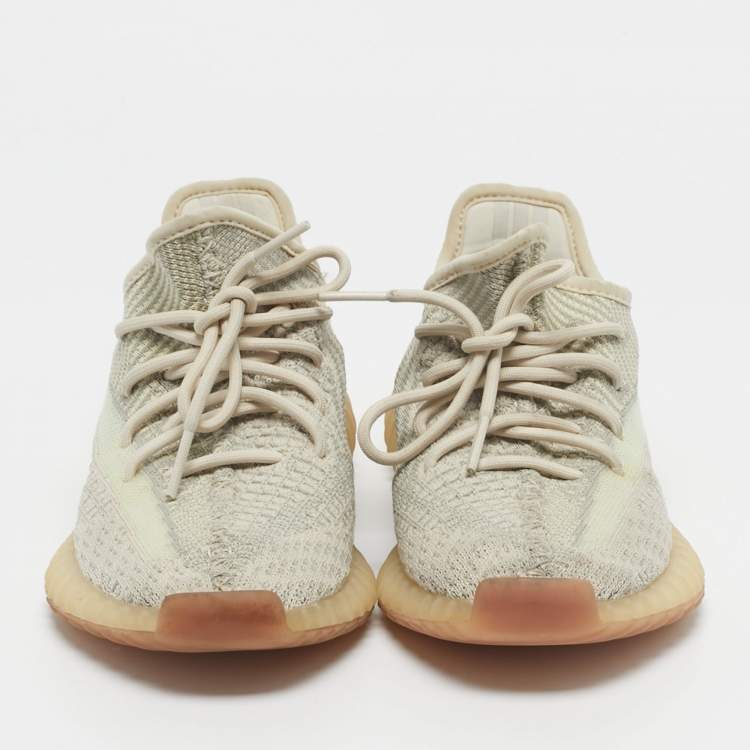 Pre Owned Yeezy x Adidas Pale Green Knit Fabric Boost 350 V2 Citrin (Non-Reflective) Sneakers Size 38.5