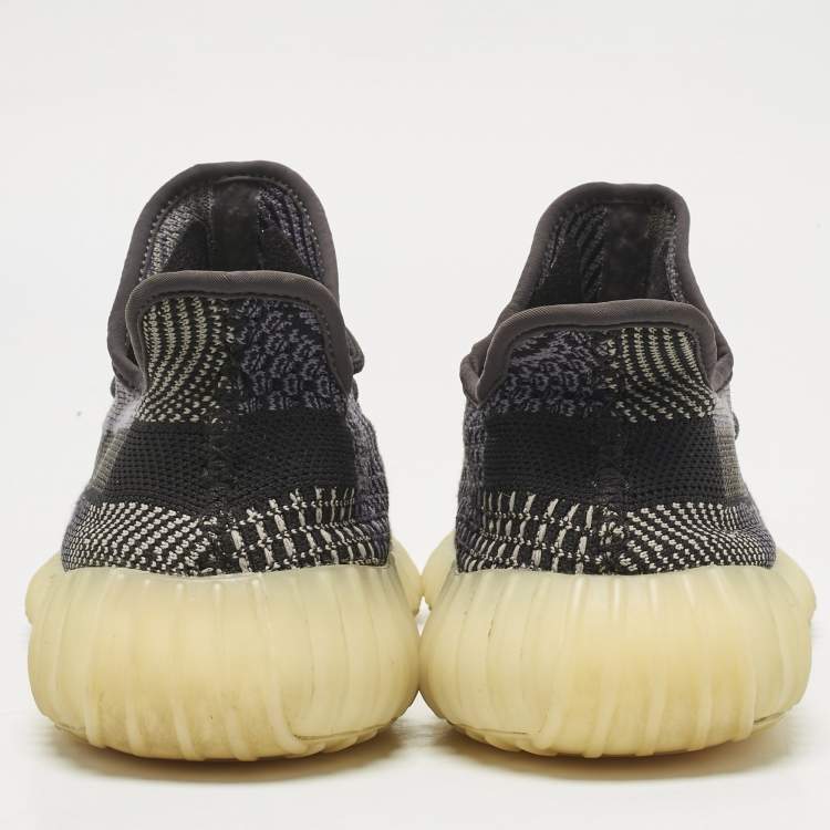Pre Owned Yeezy x Adidas Black/Blue Knit Fabric Boost 350 V2 Carbon Sneakers Size 42