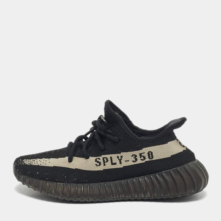 Pre Owned Yeezy x Adidas Black Knit Fabric Boost 350 V2 Core Black White Sneakers Size 38