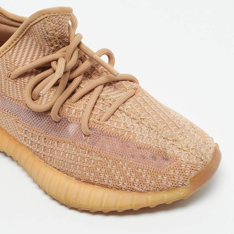 Pre Owned Yeezy x Adidas Orange Knit Fabric Boost 350 V2 Clay Sneakers Size 38