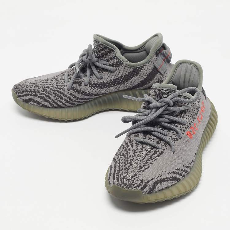 Pre Owned Yeezy x Adidas Grey Knit Fabric Boost 350 V2 Beluga 2.0 Sneakers Size 38