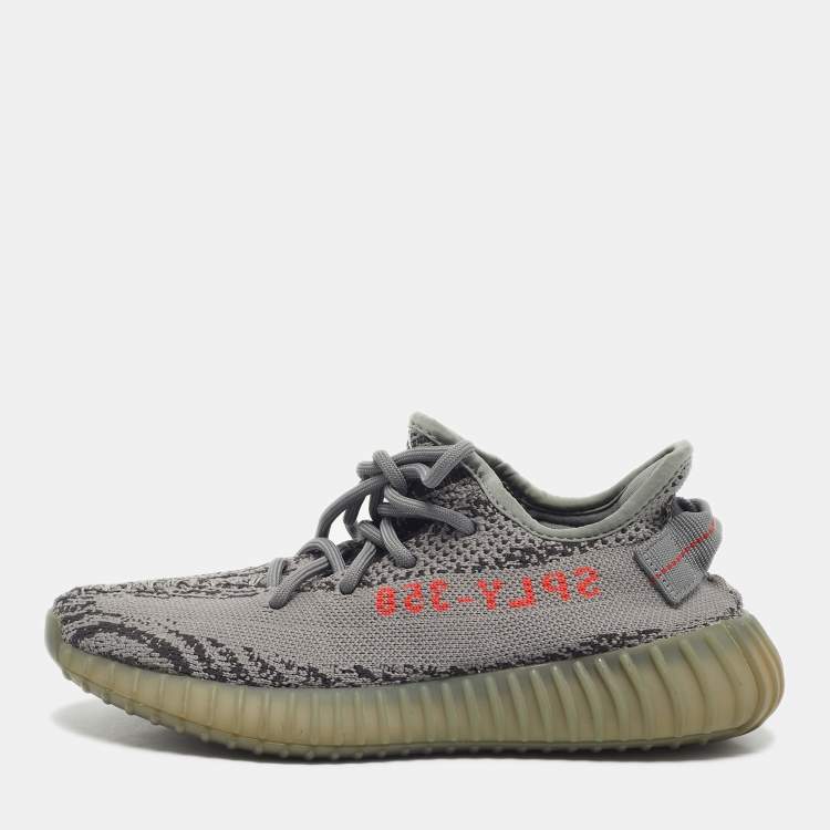Pre Owned Yeezy x Adidas Grey Knit Fabric Boost 350 V2 Beluga 2.0 Sneakers Size 38