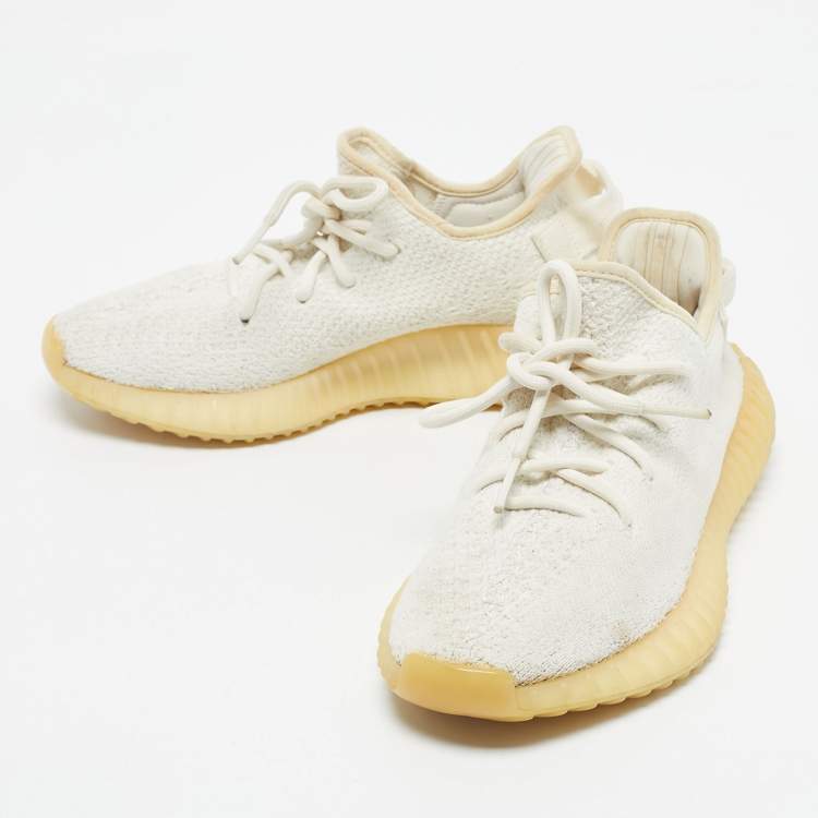 Pre Owned Yeezy x Adidas White Knit Fabric Boost 350 V2 Cream Sneakers Size 38