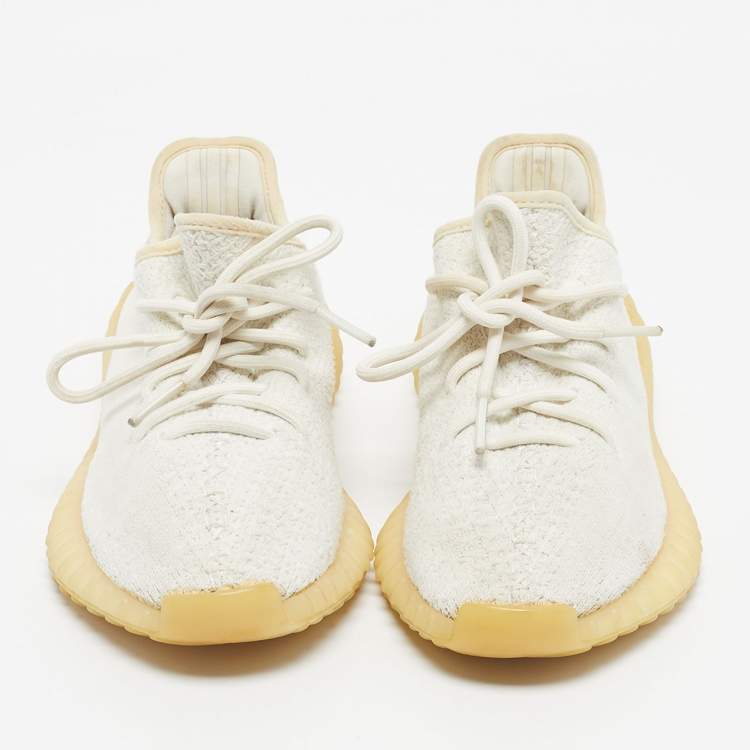 Pre Owned Yeezy x Adidas White Knit Fabric Boost 350 V2 Cream Sneakers Size 38