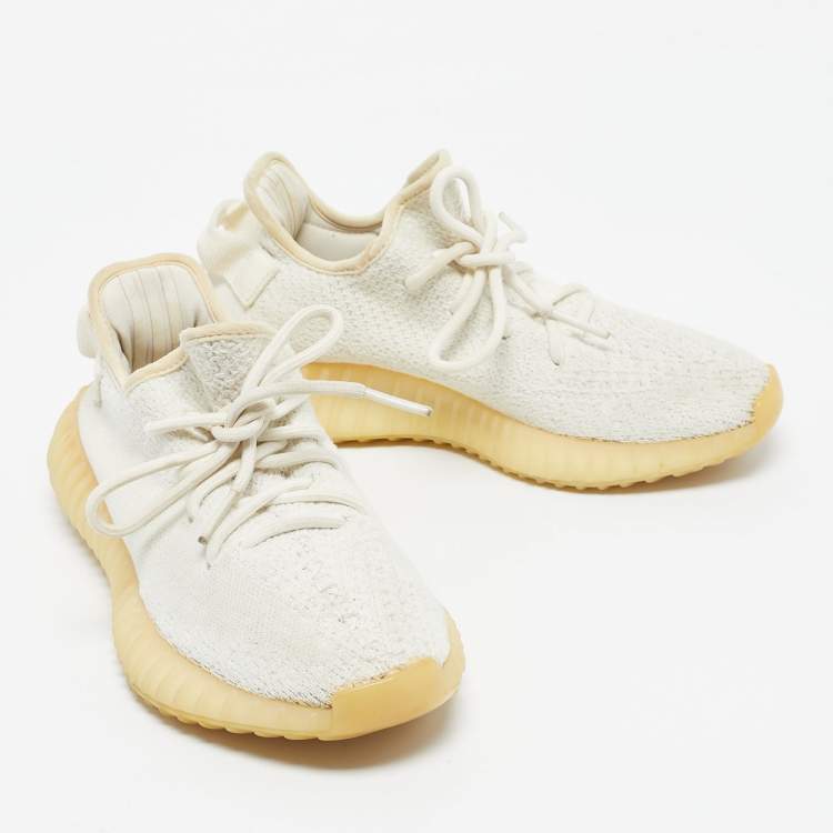 Pre Owned Yeezy x Adidas White Knit Fabric Boost 350 V2 Cream Sneakers Size 38