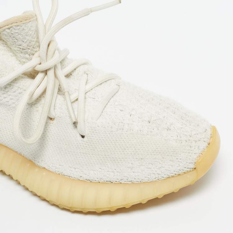 Pre Owned Yeezy x Adidas White Knit Fabric Boost 350 V2 Cream Sneakers Size 38