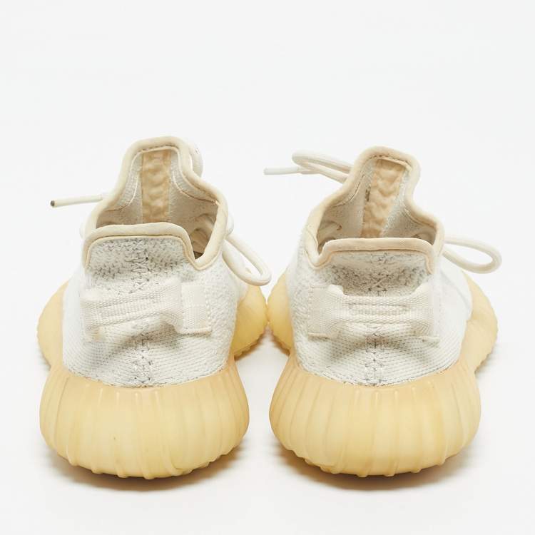 Pre Owned Yeezy x Adidas White Knit Fabric Boost 350 V2 Cream Sneakers Size 38