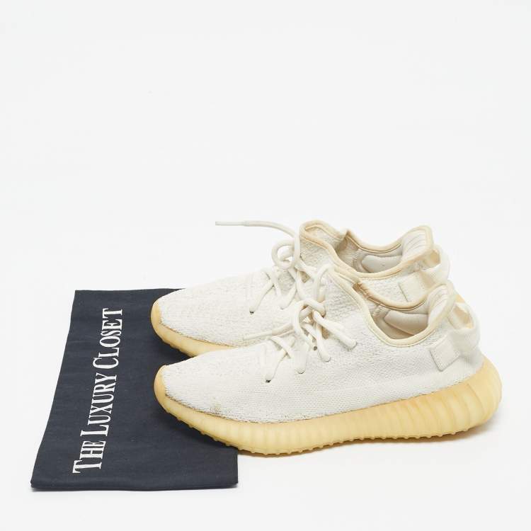 Pre Owned Yeezy x Adidas White Knit Fabric Boost 350 V2 Cream Sneakers Size 38