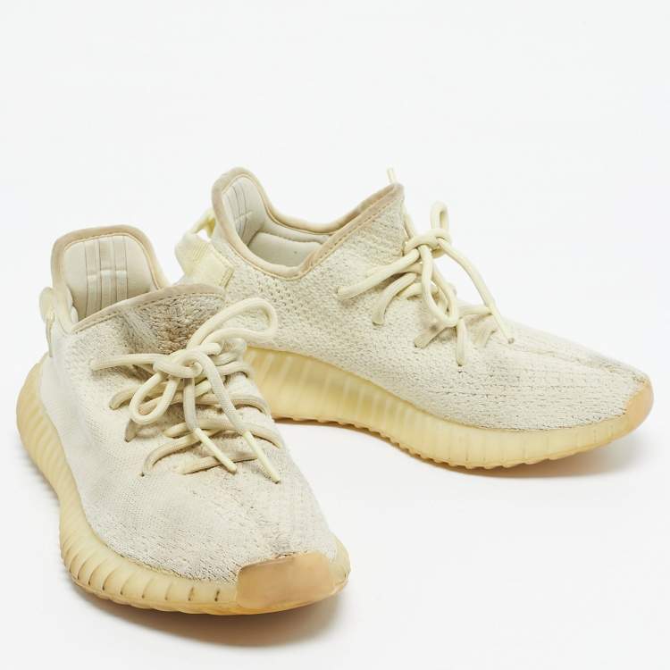 Pre Owned Yeezy x Adidas Light Yellow Knit Fabric Boost 350 V2 Butter Sneakers Size 38 2/3