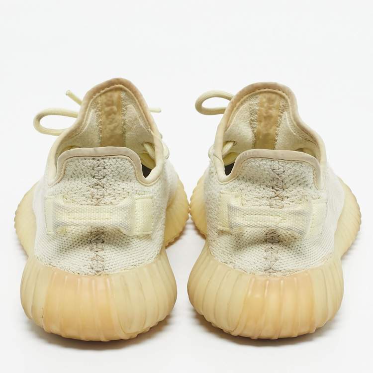 Pre Owned Yeezy x Adidas Light Yellow Knit Fabric Boost 350 V2 Butter Sneakers Size 38 2/3