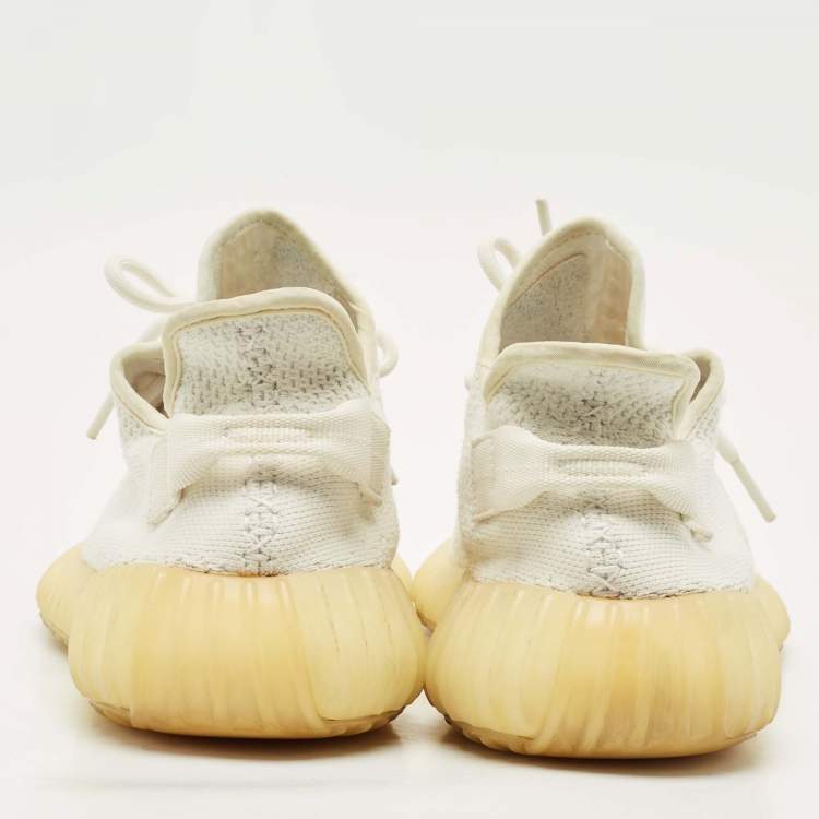 Pre Owned Yeezy x Adidas White Knit Fabric Boost 350 V2 Cream White Sneakers Size 44