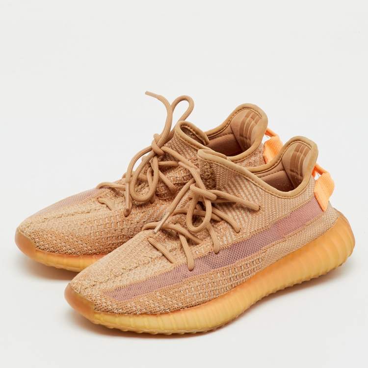 Pre Owned Yeezy x Adidas Light Orange Knit Fabric Boost 350 V2 Clay Sneakers Size 40 2/3