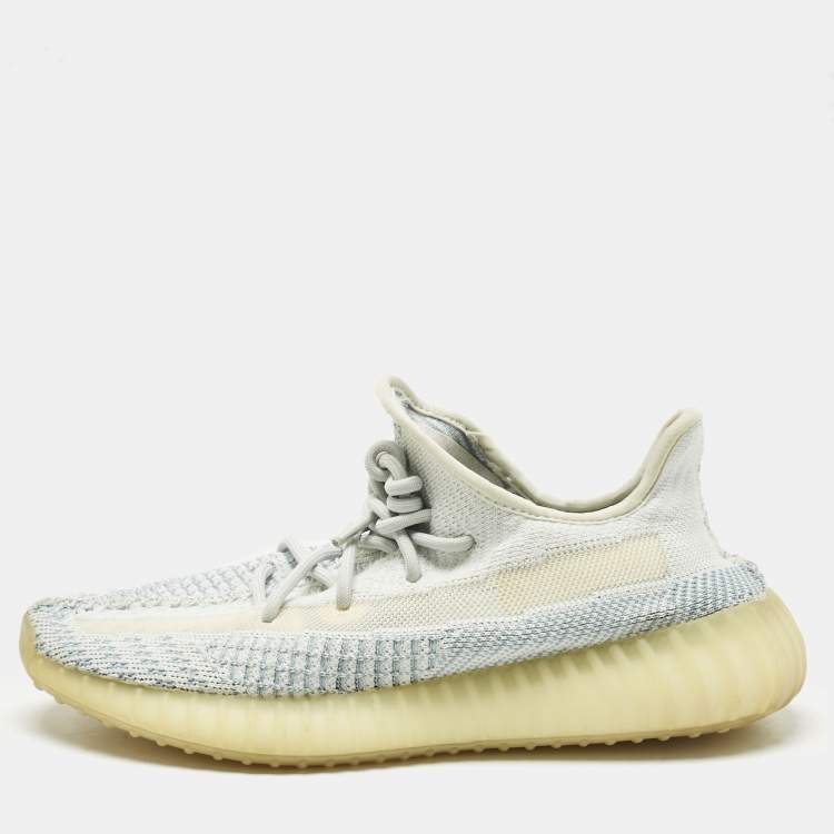 Pre Owned Yeezy x Adidas Blue/White Knit Fabric Boost 350 V2 Cloud White (Non-Reflective) Sneakers 42