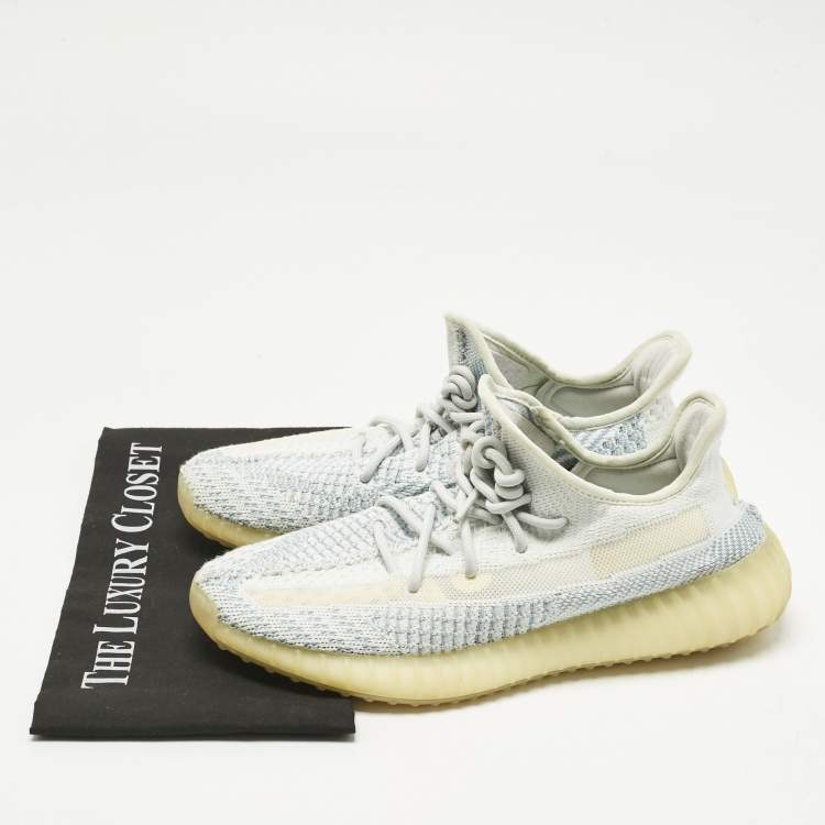 Pre Owned Yeezy x Adidas Blue/White Knit Fabric Boost 350 V2 Cloud White (Non-Reflective) Sneakers 42