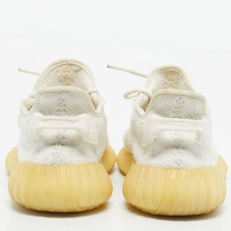 Pre Owned Yeezy x Adidas White Knit Fabric Boost 350 V2 Cream Sneakers Size 40