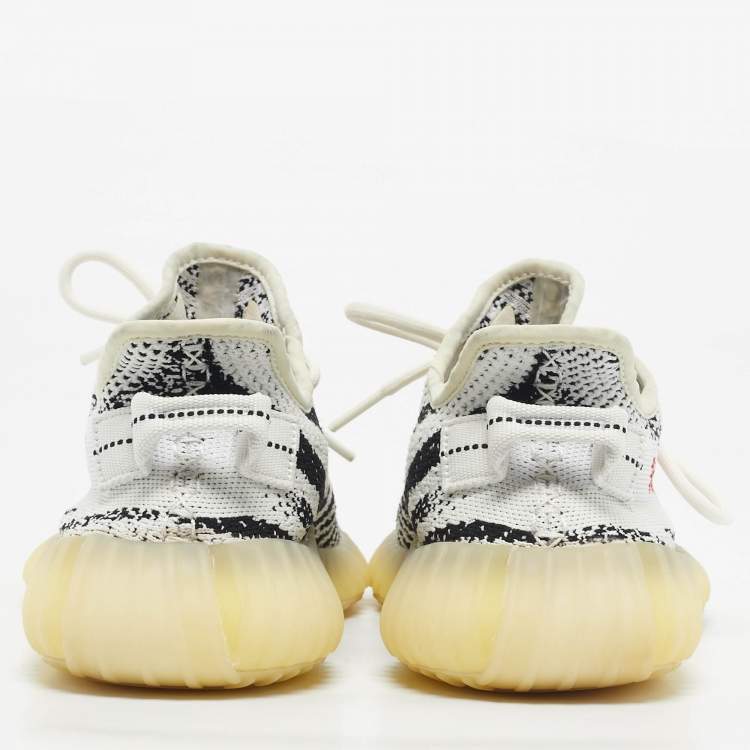 Pre Owned Yeezy x Adidas White/Black Knit Fabric Boost 350 V2 Zebra Sneakers Size 39 1/3