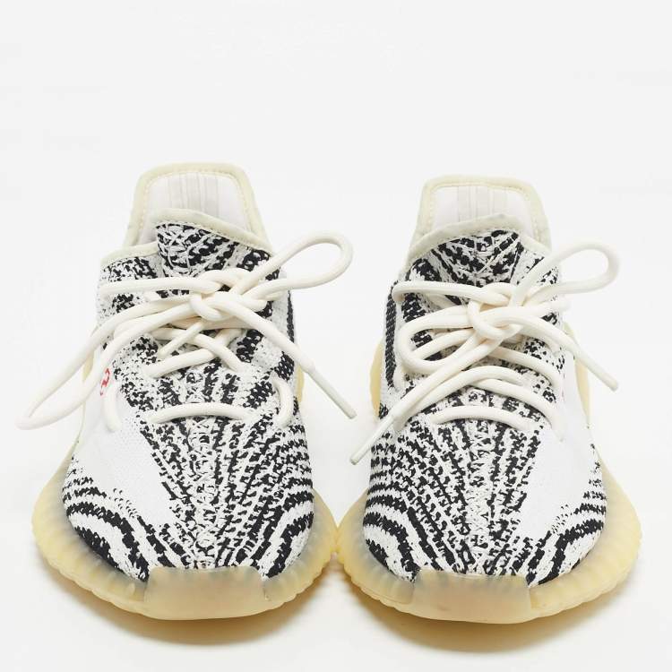 Pre Owned Yeezy x Adidas White/Black Knit Fabric Boost 350 V2 Zebra Sneakers Size 39 1/3