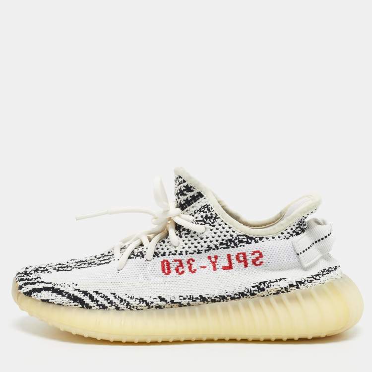 Pre Owned Yeezy x Adidas White/Black Knit Fabric Boost 350 V2 Zebra Sneakers Size 39 1/3
