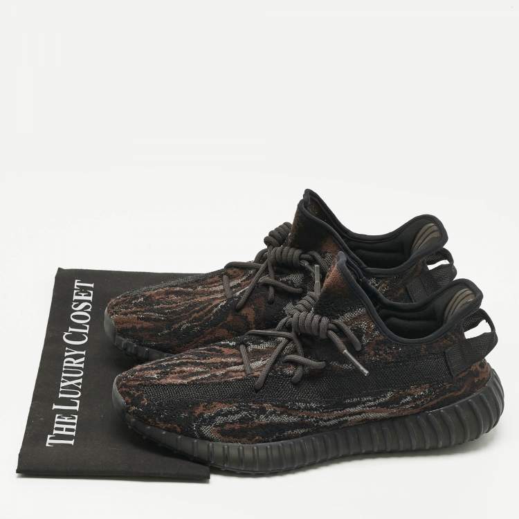 Pre Owned Yeezy x Adidas Black/Brown Knit Fabric Boost 350 V2 MX Rock Sneakers Size 45 1/3