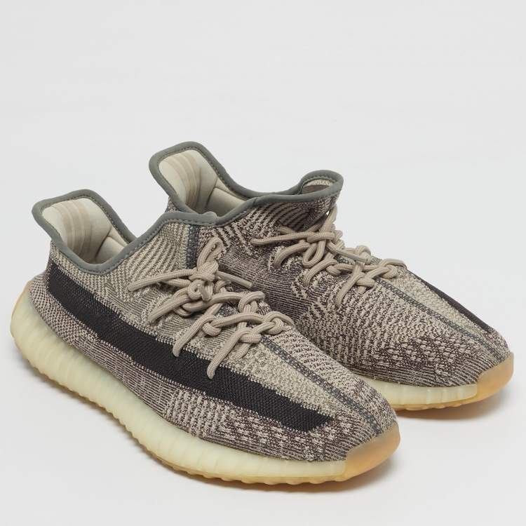 Pre Owned Yeezy x Adidas Beige/Brown Knit Fabric Boost 350 V2 Zyon Sneakers Size 45 1/3