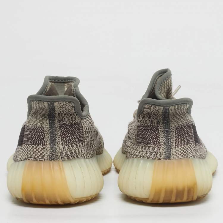 Pre Owned Yeezy x Adidas Beige/Brown Knit Fabric Boost 350 V2 Zyon Sneakers Size 45 1/3