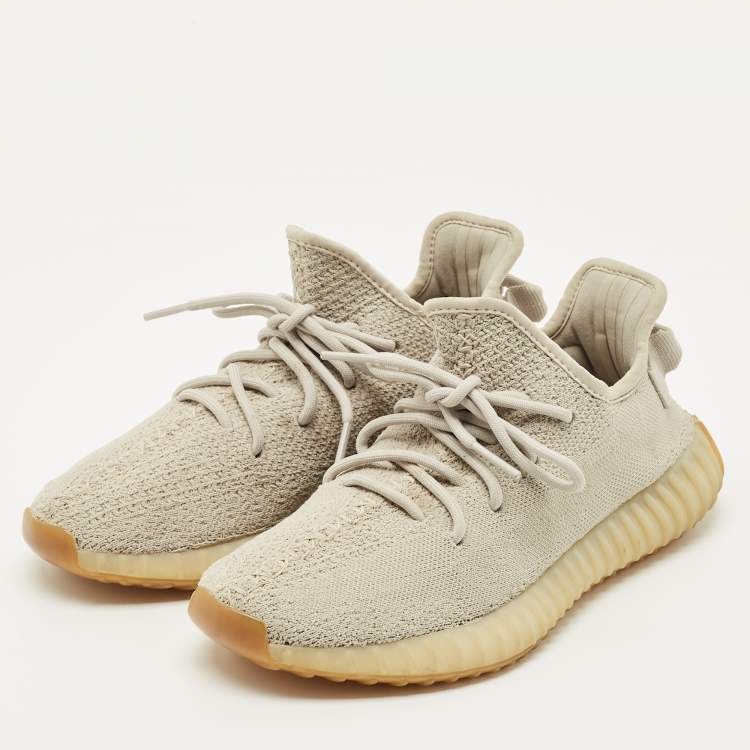 Pre Owned Yeezy x Adidas Grey Knit Fabric Boost 350 V2 Sesame Sneakers Size 41 1/3