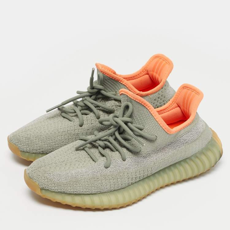Pre Owned Yeezy x Adidas Green Knit Fabric Boost 350 V2 Desert Sage Sneakers Size 41 1/3