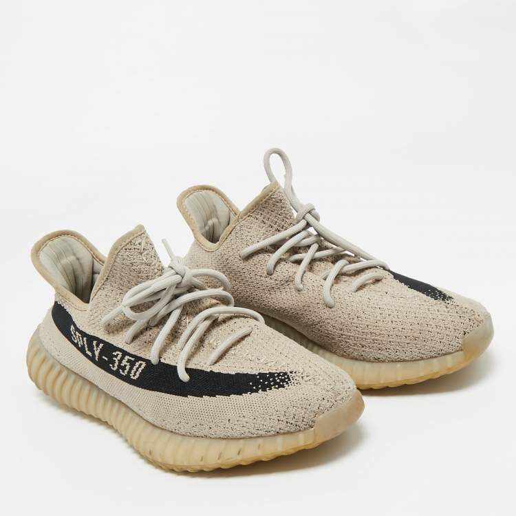 Pre Owned Yeezy x Adidas Grey/Black Knit Fabric Boost 350 V2 Slate Sneakers Size 44 2/3