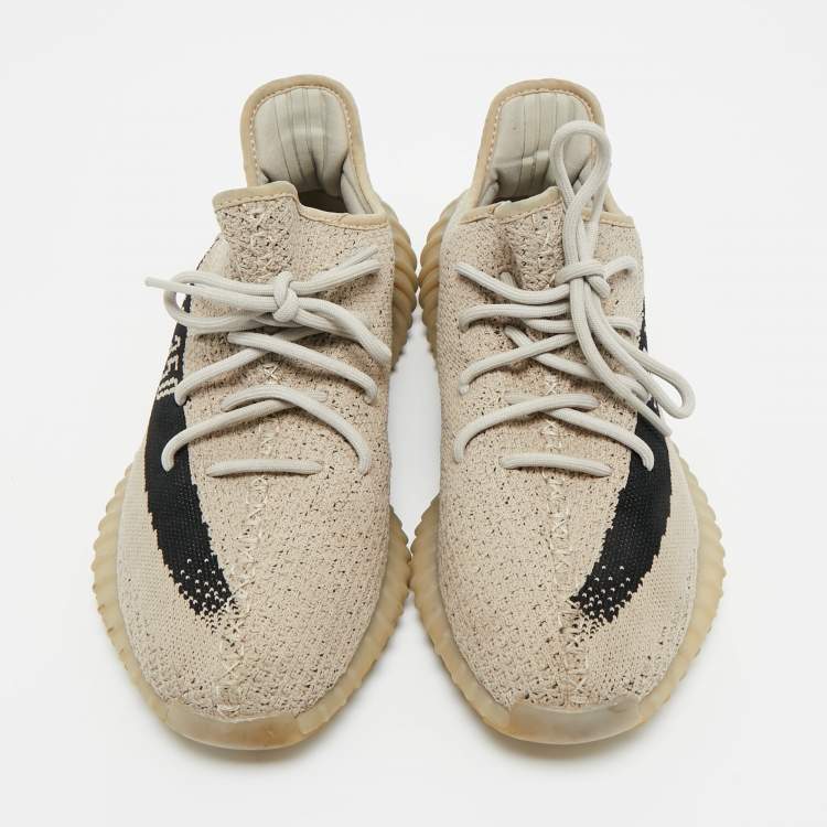 Pre Owned Yeezy x Adidas Grey/Black Knit Fabric Boost 350 V2 Slate Sneakers Size 44 2/3