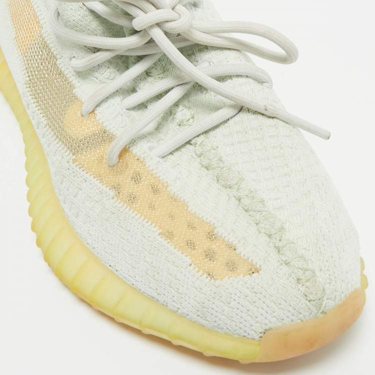 Pre Owned Yeezy x Adidas Light Green Knit Fabric Boost 350 V2 Hyperspace Sneakers Size 42