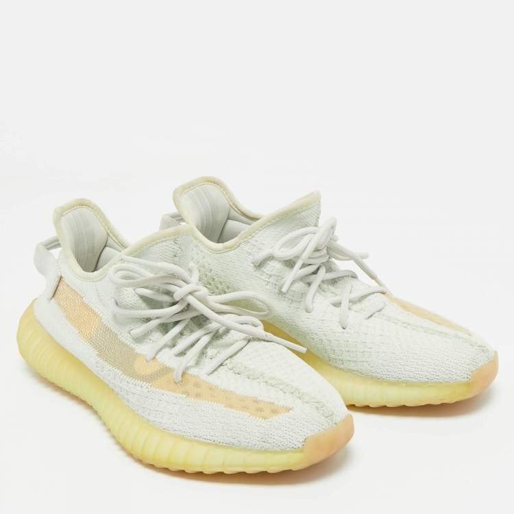 Pre Owned Yeezy x Adidas Light Green Knit Fabric Boost 350 V2 Hyperspace Sneakers Size 42
