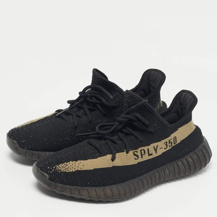 Pre Owned Yeezy x Adidas Black/Green Knit Fabric Boost 350 V2 Core Black Green Sneakers Size 46